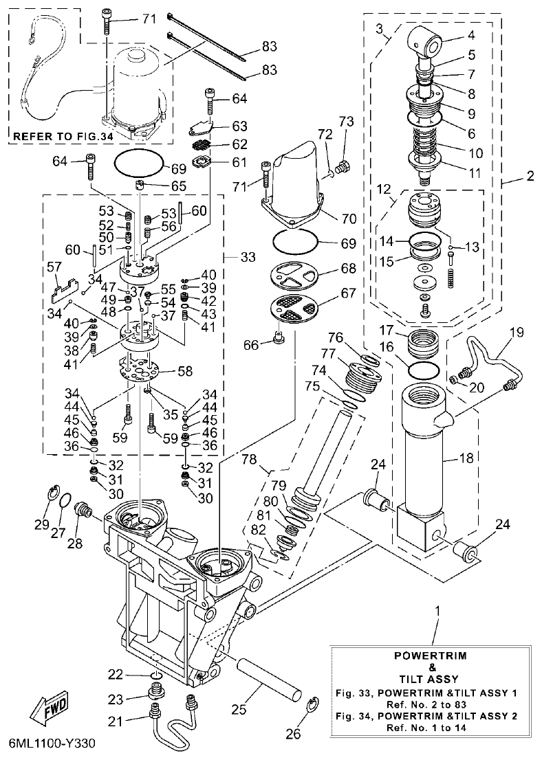 Yamaha F350BST, FL350BST POWER TRIM & TILT ASSY 1 parts diagram